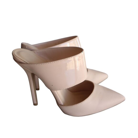 Wild Diva High Heel Mules Pointed Toe Stiletto Size 7.5 Beige Faux Leather - Picture 2 of 7